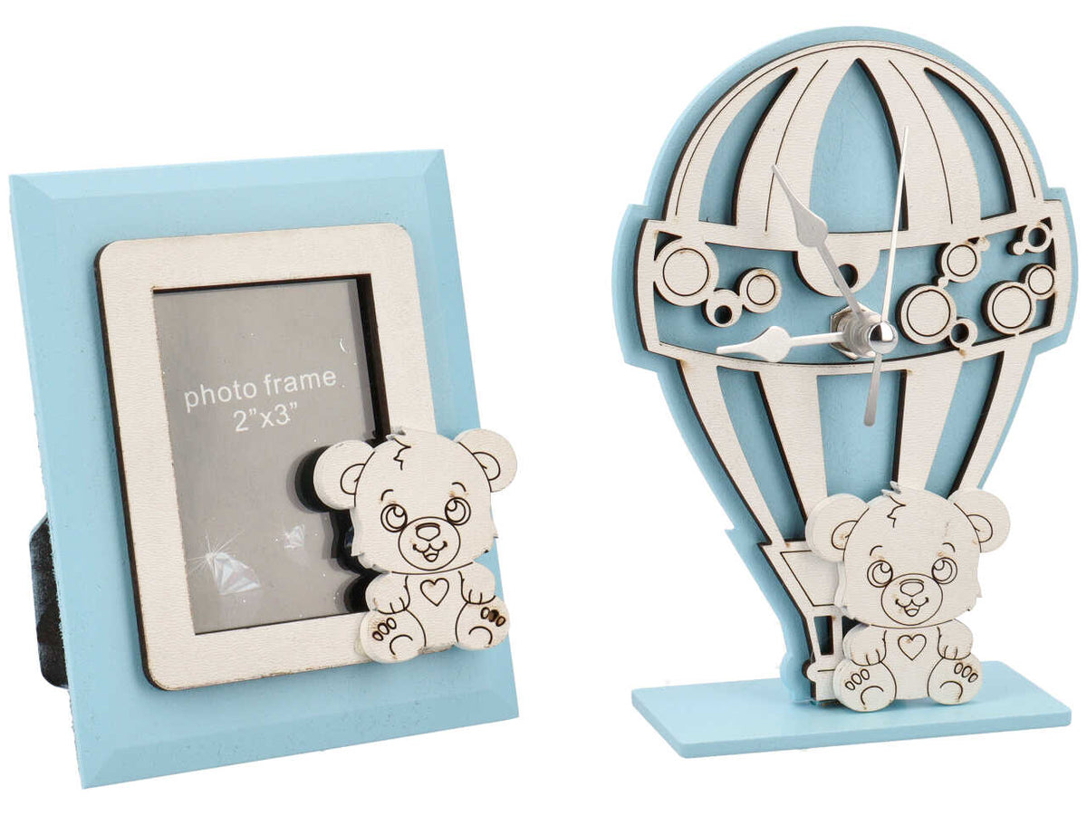 Set portafoto + orologio orso azzurro