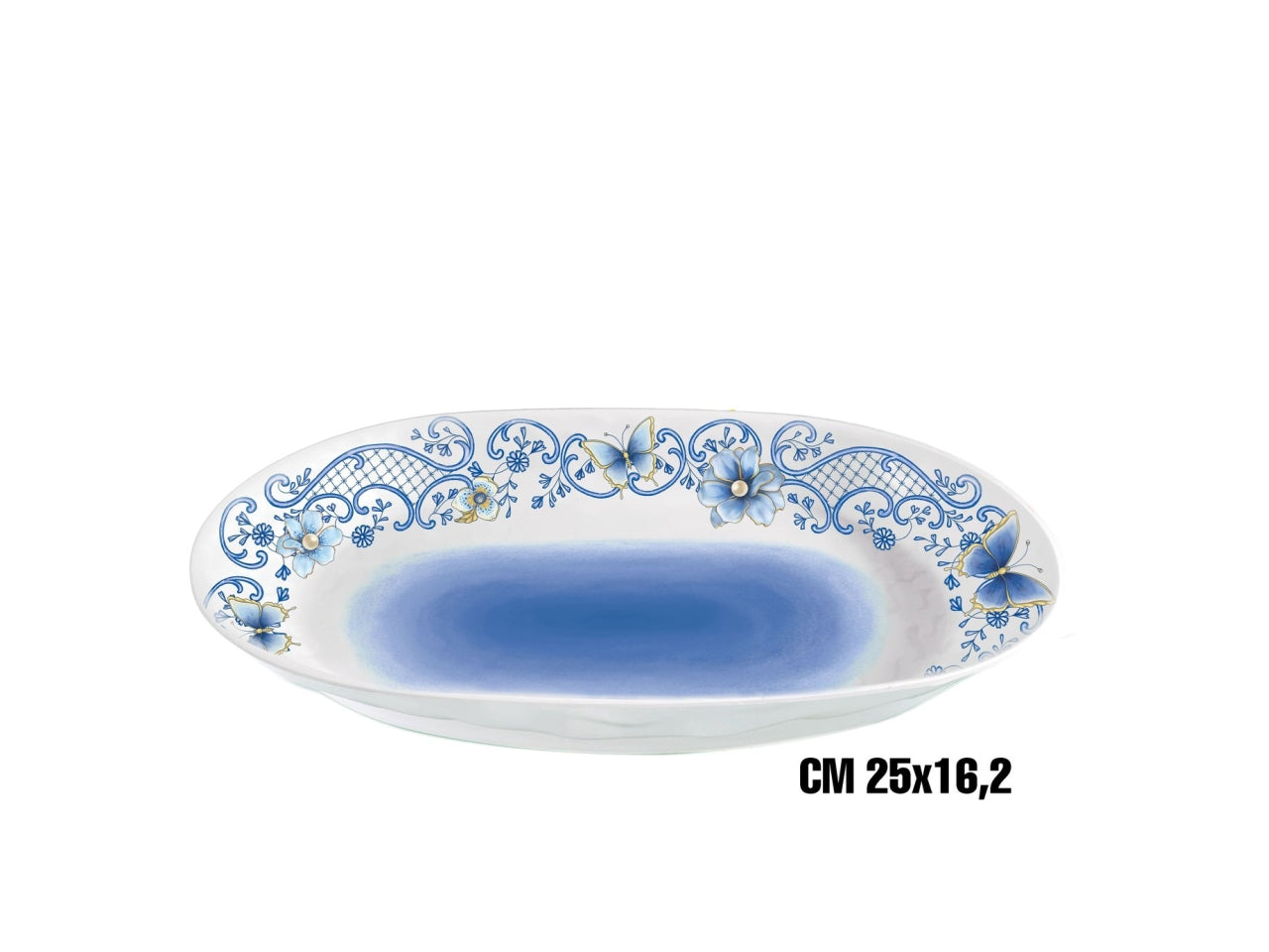 Vassoio ovale fondo in melanina 25x16.2 decoro blu