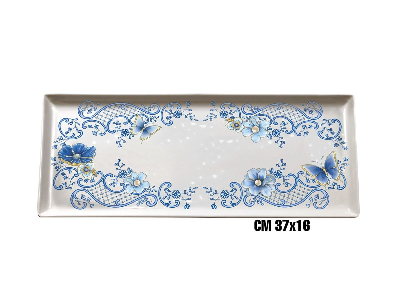 Vassoio rettangolare in melanina 37x16 decoro  blu