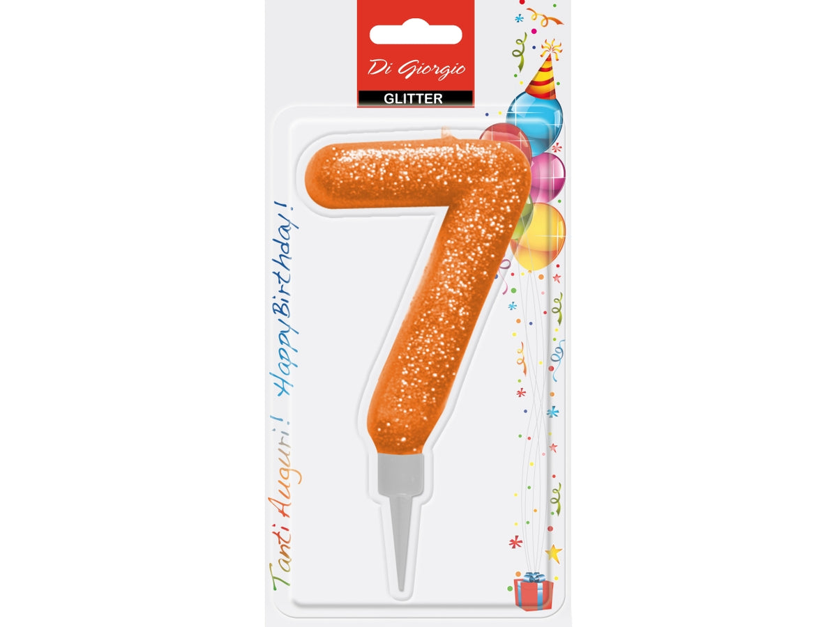 Candela 12cm glitter colorato numero 7