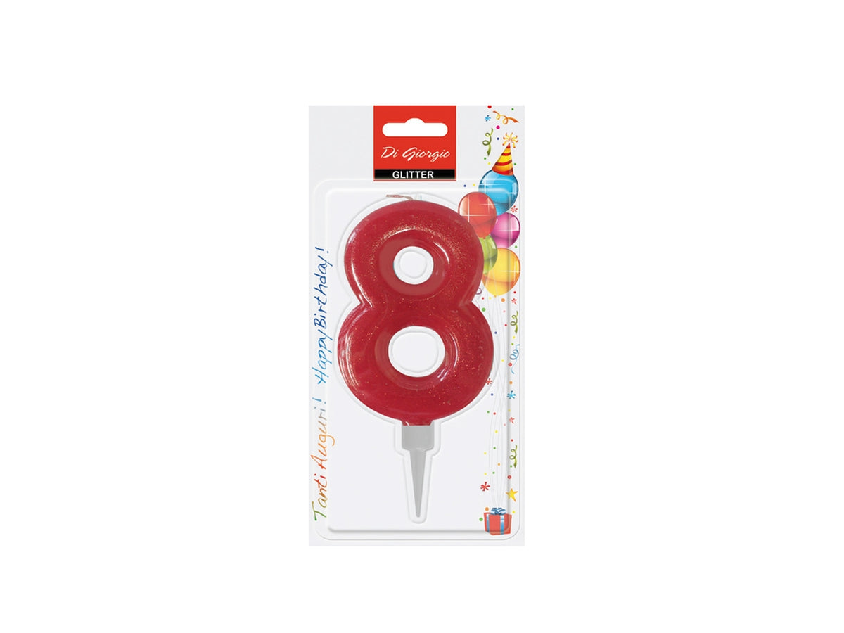Candela 12cm glitter colorato numero 8