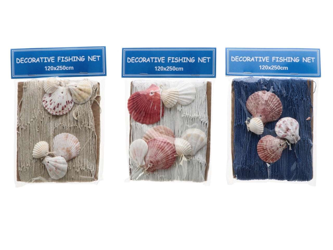 Decorazione rete da pesca con conchiglie 120x250cm in 3 decori