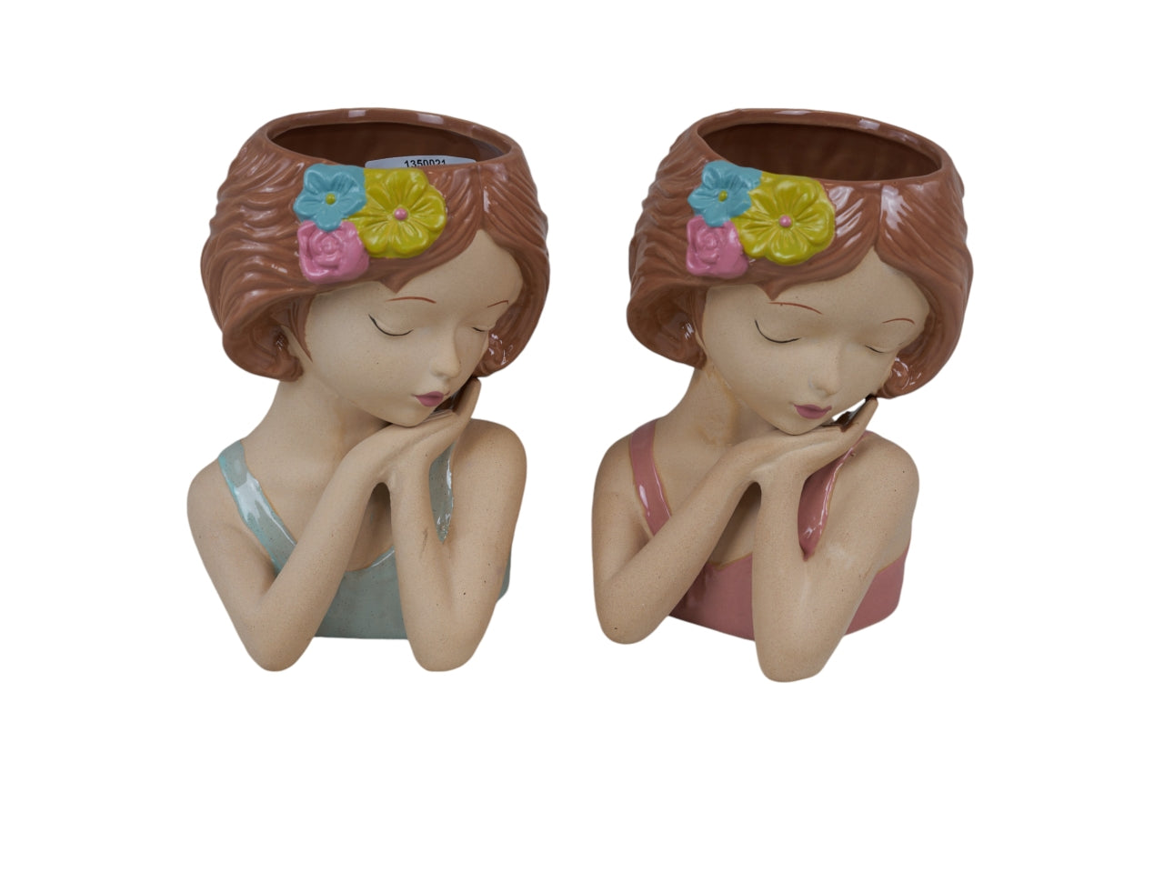 Vaso grande ragazza con fiori 2 ass. 17x16x23 cm