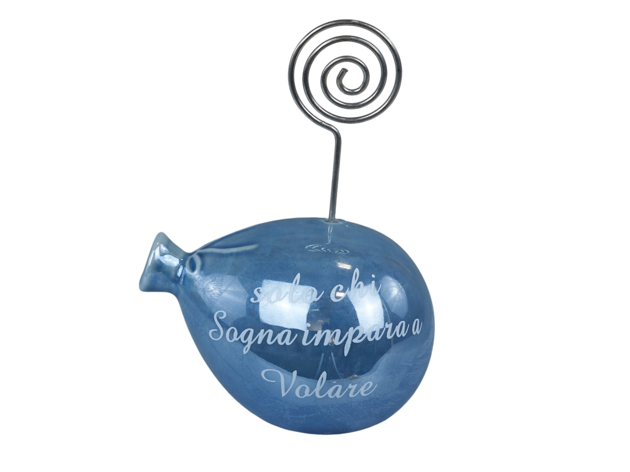 Palloncino con clip portafoto blu perlato con frase