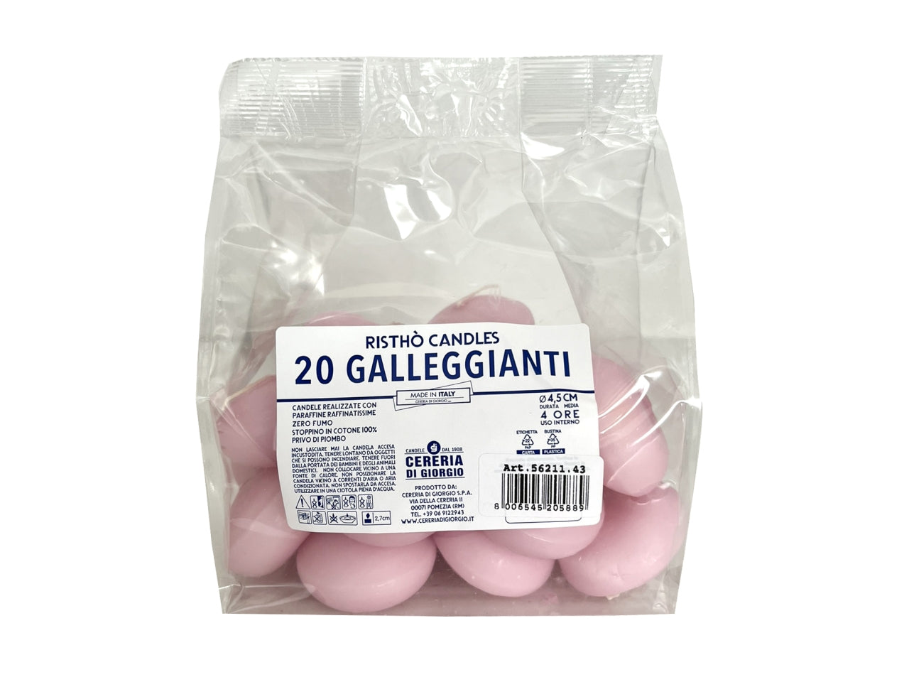Candela galleggiante ovale di colore rosa polvere in confezione da 20pz