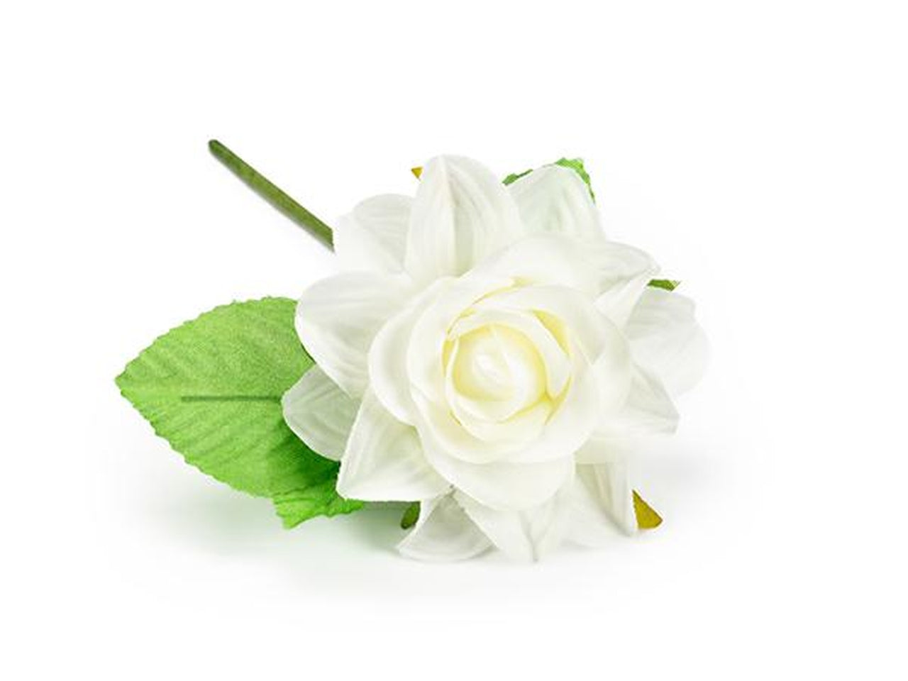 Rosa con foglie 5cm di colore panna 12 pezzi
