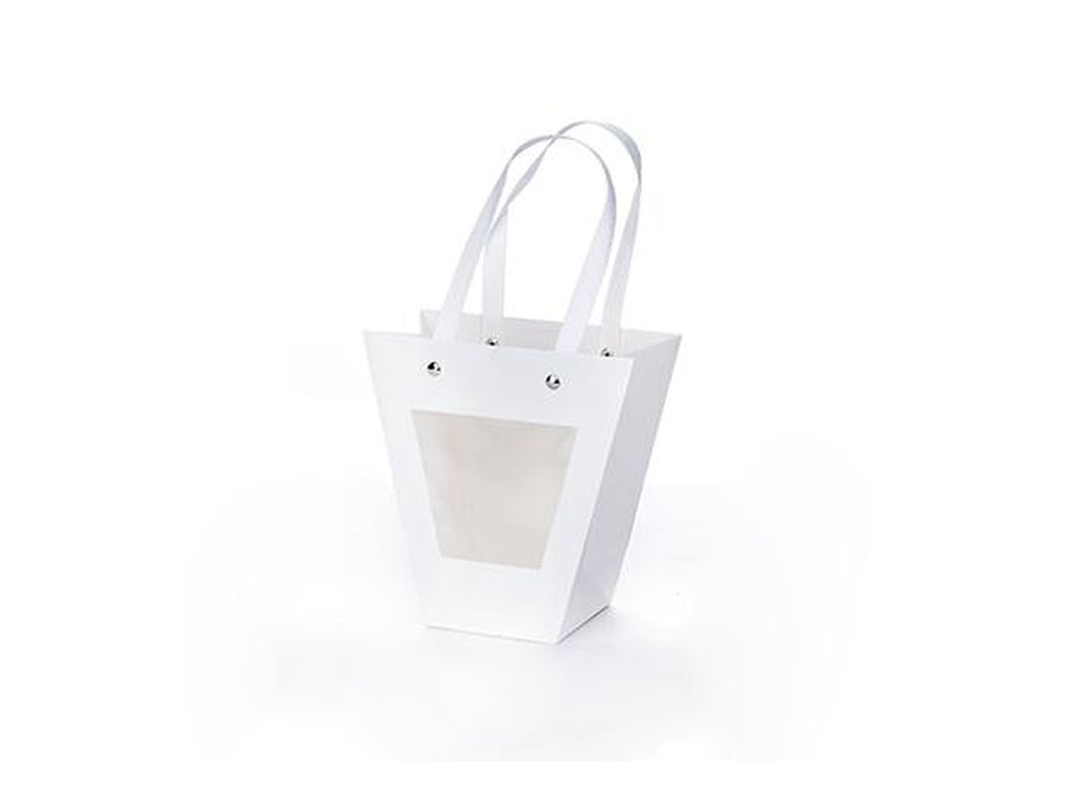 Shopper carta con finestra 8x8x16hcm di colore bianco
