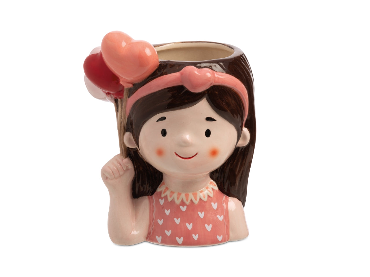 Vaso decorativo mezzo busto bambina con cuori 12,8x9,7x h.16,6beatrice