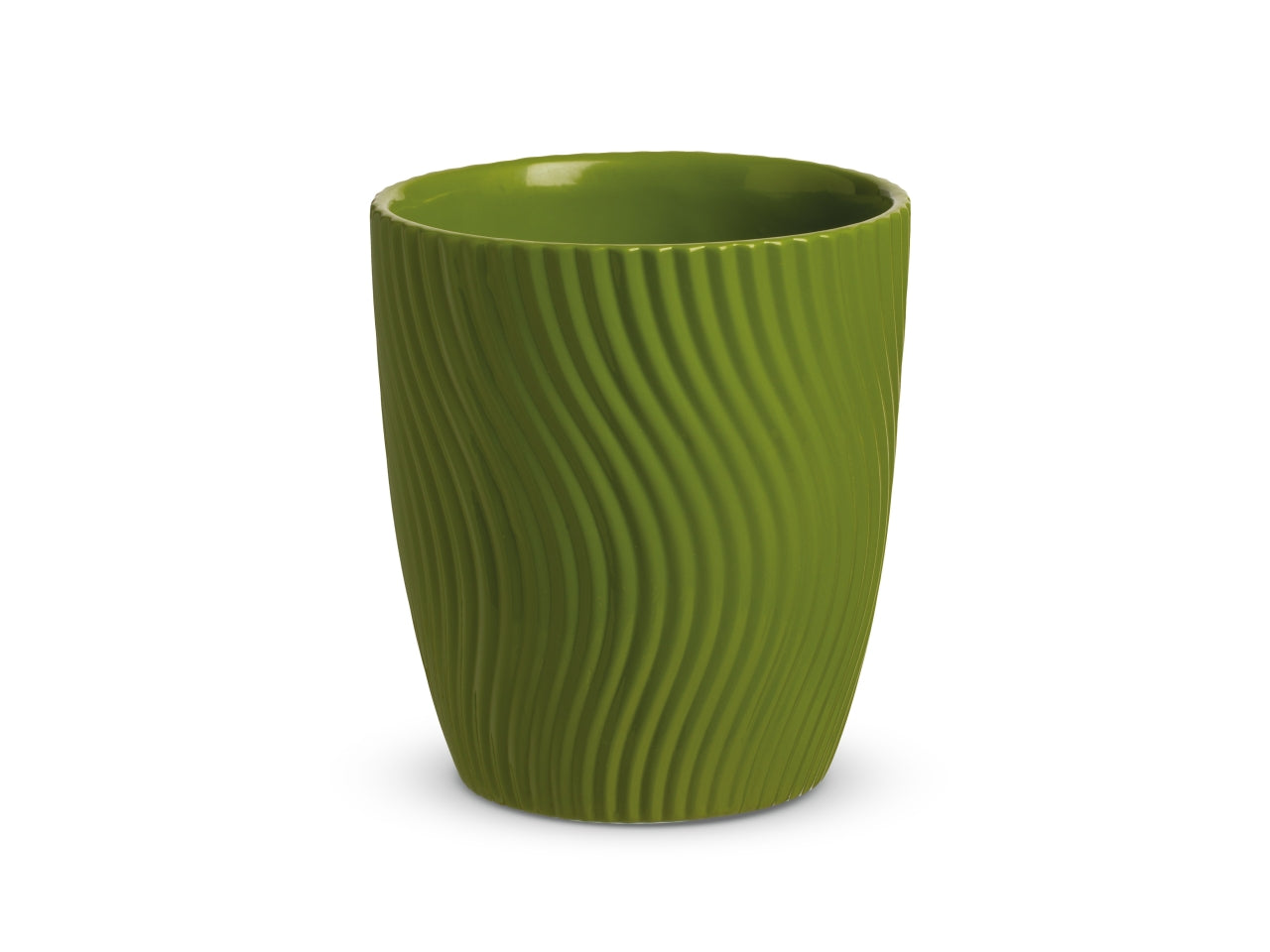 Vaso cache pot glamour d.12,5xh 14cm di colore verde lucido