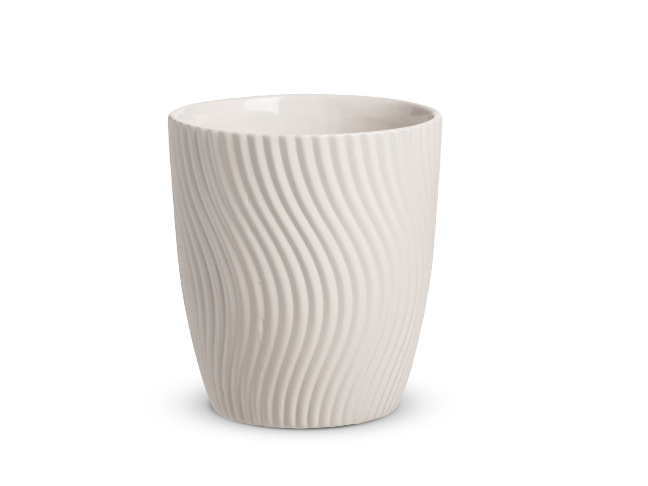 Vaso cache pot glamour d.12,5xh 14cm di colore creta lucido