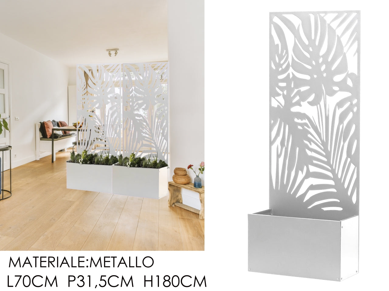 Fioriera rettangolare 70x31,5xh.180cm bianco