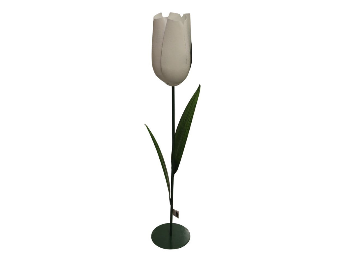 Fiore in metallo con base 35x21x100cm di colore bianco