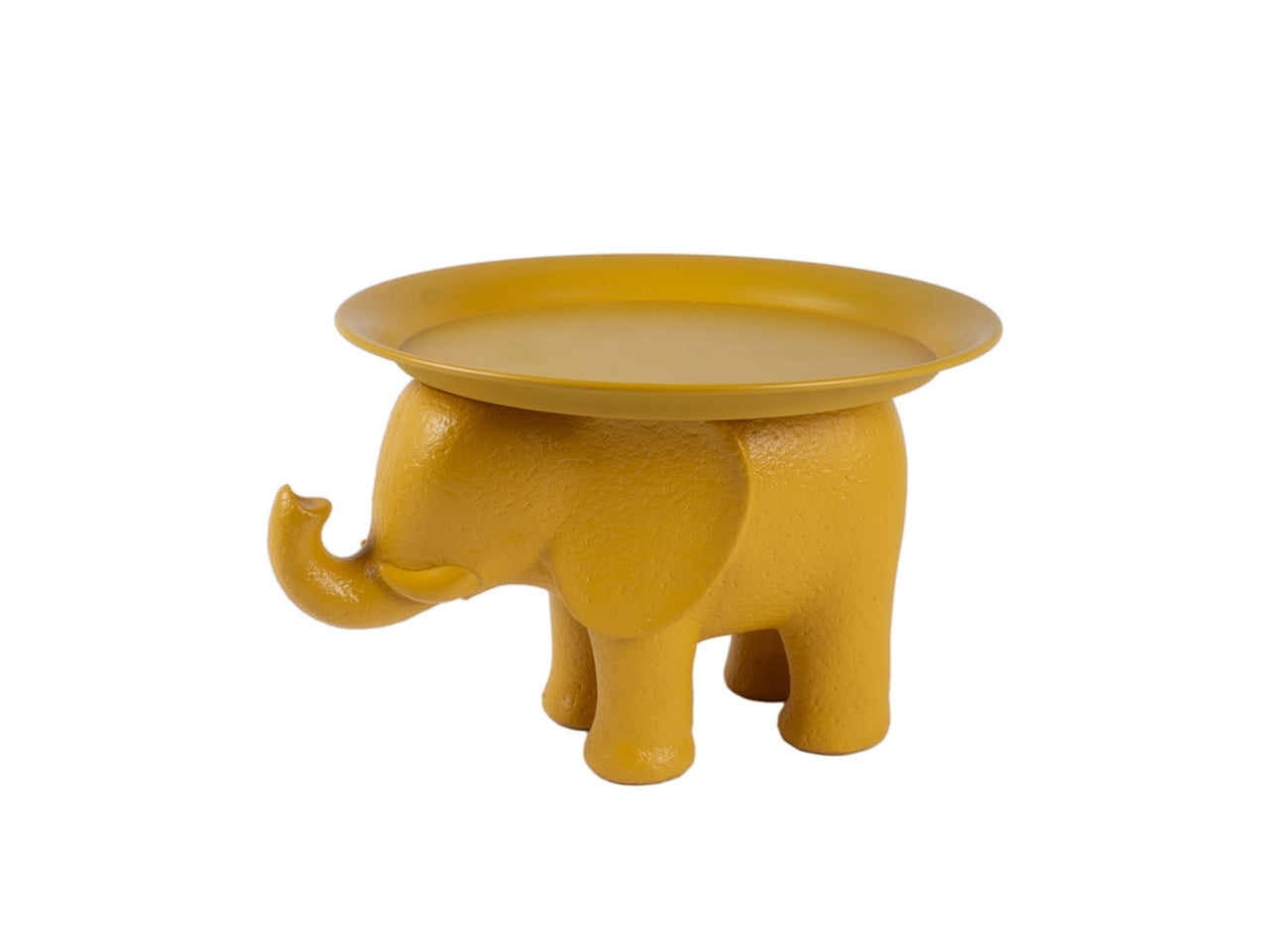 Elefante con piatto in resina e metallo  d.30x20cm di colore giallo