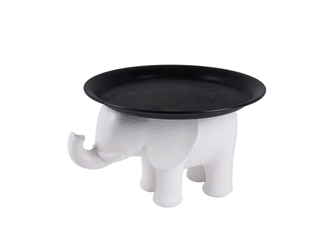 Elefante con piatto in resina e metallo  d.30x20cm di colore bianco