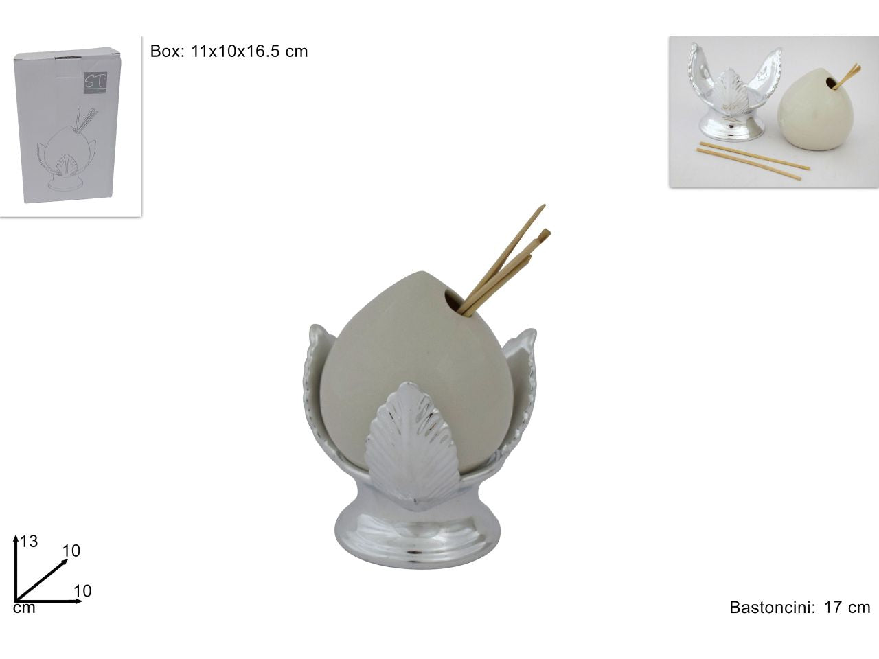 Pumo profumatore bianco c/base argento 13cm