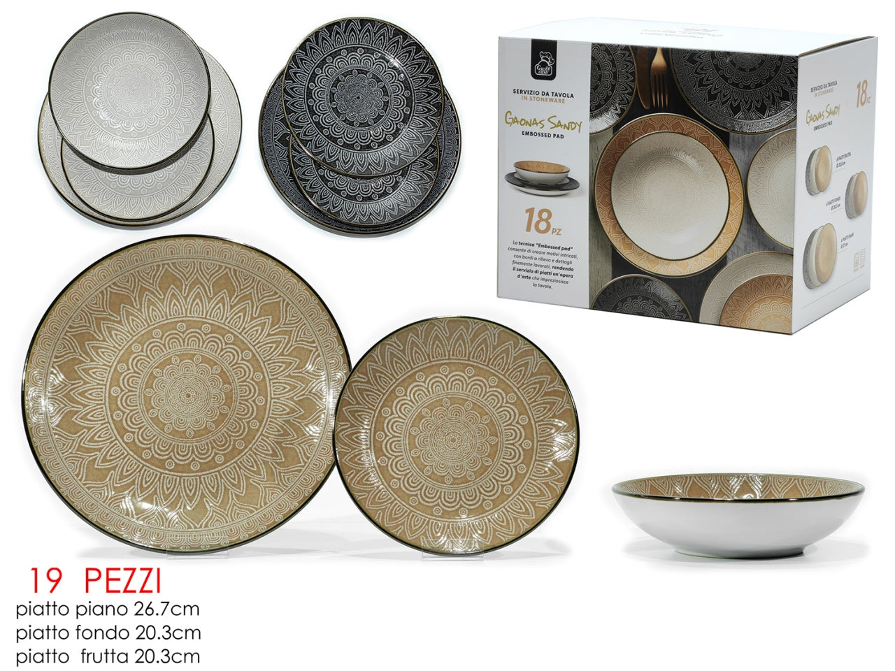 Servizio di piatti con decoro gaonas sandy mix 18pz