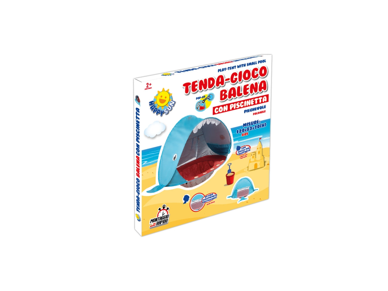 Tenda balena pop up con piscinetta