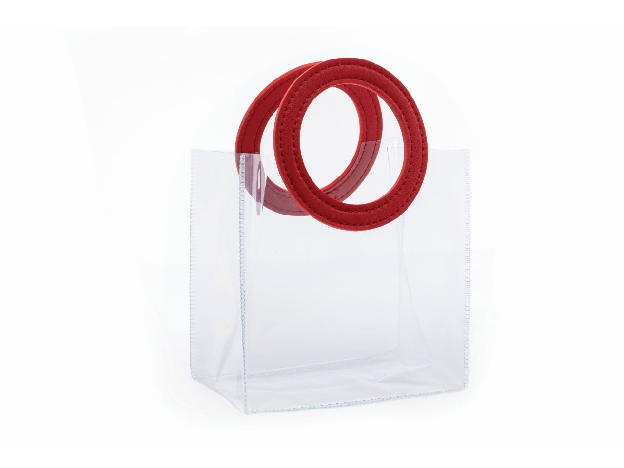 Shopper  crystal trasparente con manico rosso 18x18x12cm