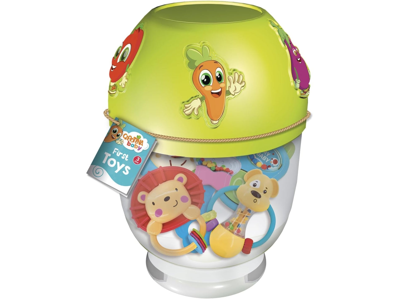 Carotina baby primi giochini, contenitore trasparente con 5 giochi