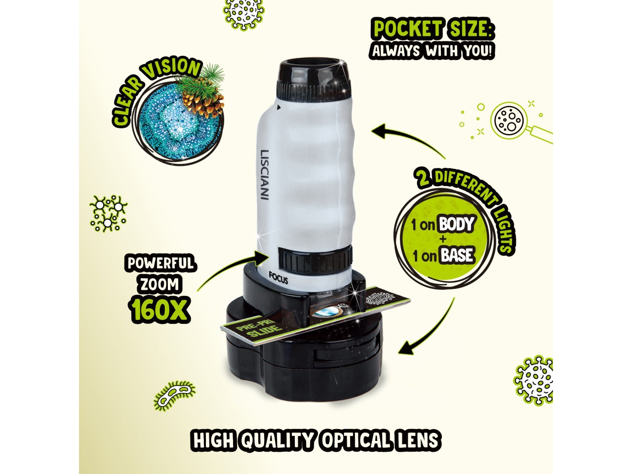 I'm a genius microscopio portatile con base portavetrini e luce