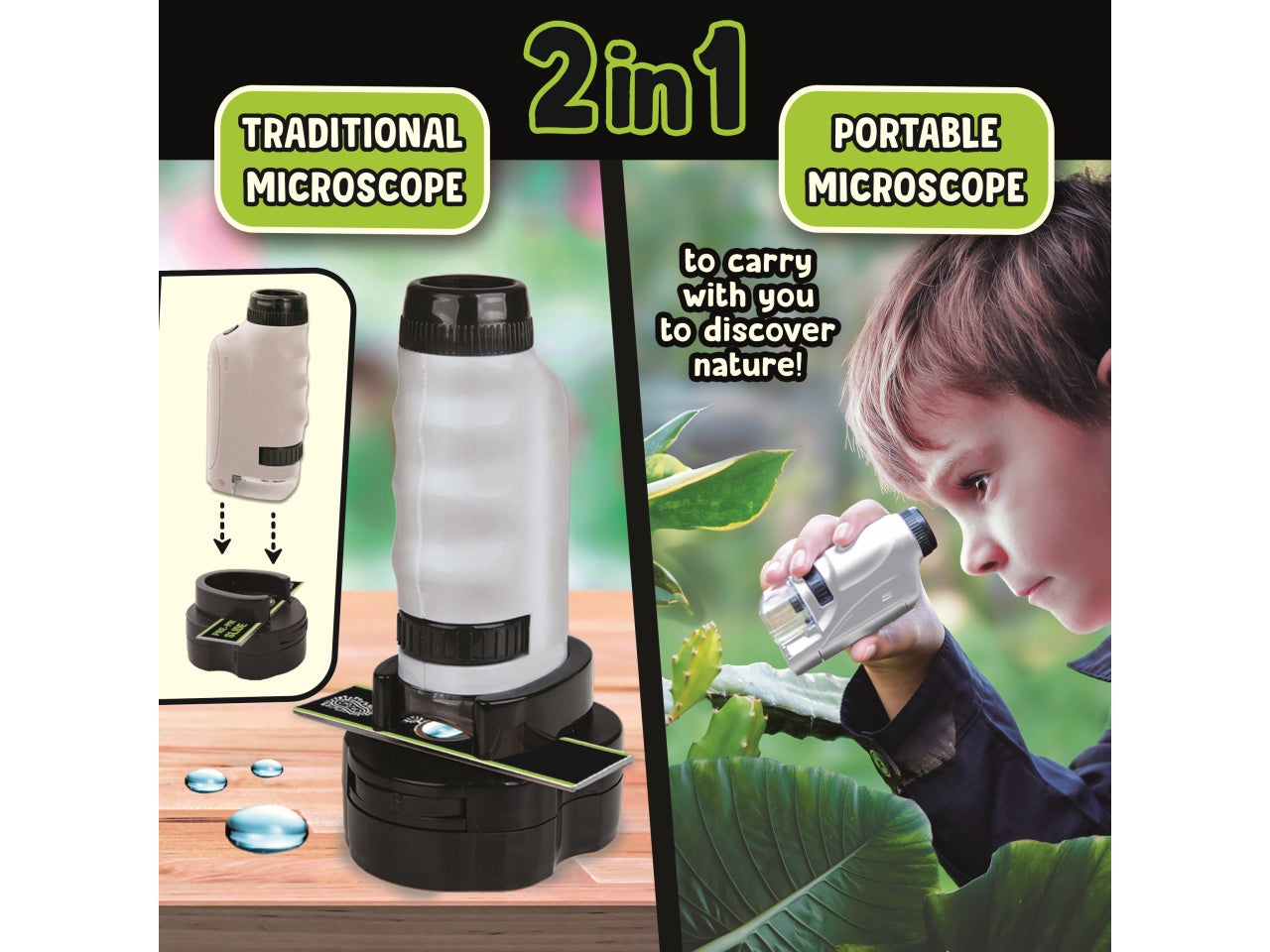 I'm a genius microscopio portatile con base portavetrini e luce