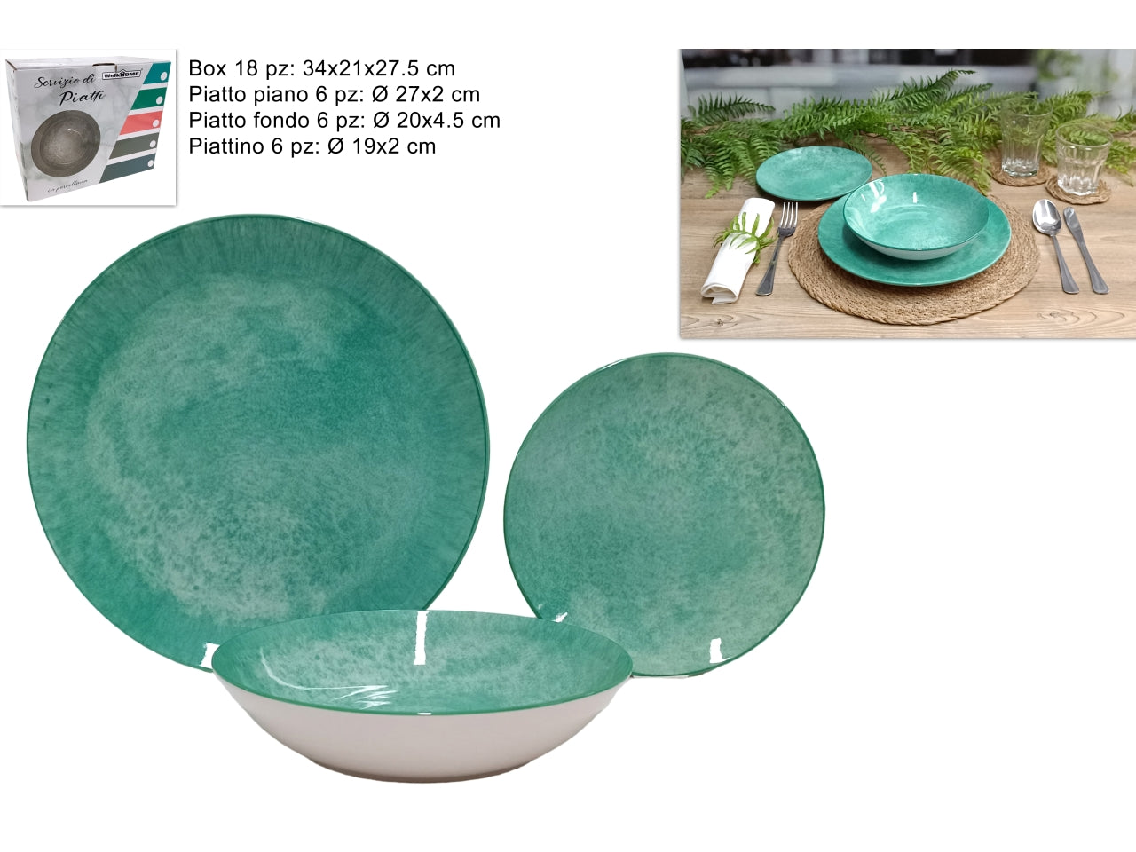 Servizio piatti in porcellana 18 pezzi verde chiaro