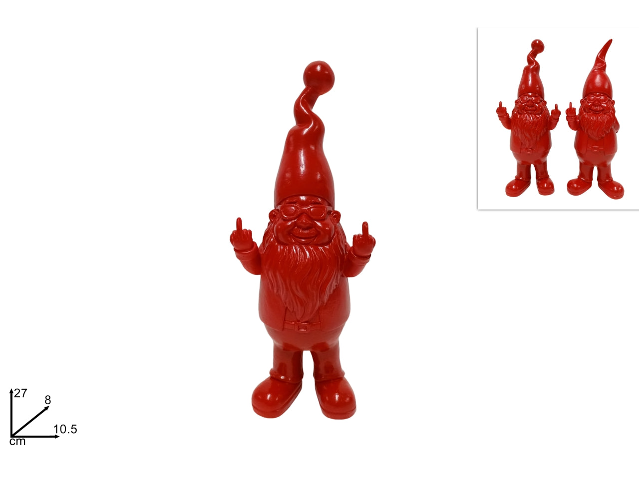 Gnomo irriverente 27cm rosso in 2 varianti