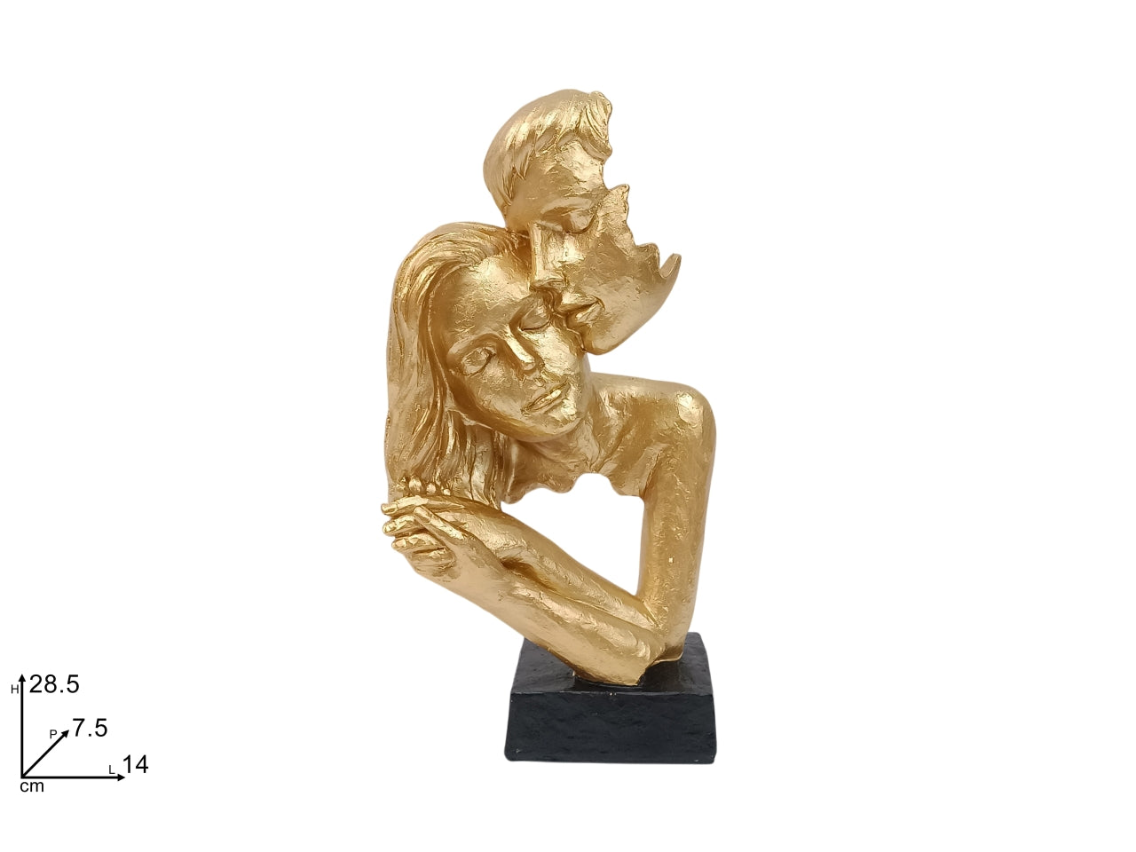 Statua coppia abbraccio con bacio oro
