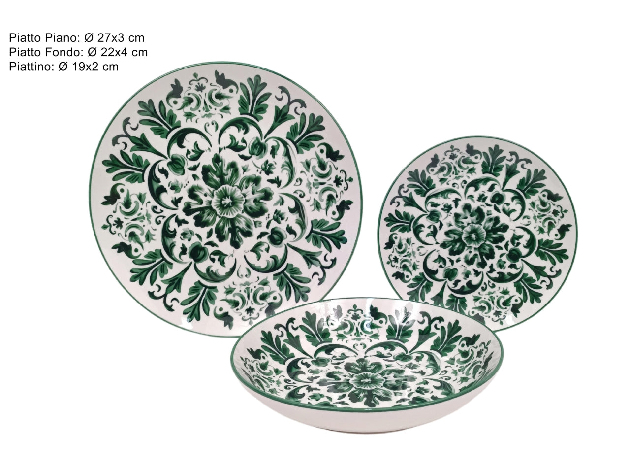Servizio piatti in porcellana 18 pezzi con decoro maiolica verde