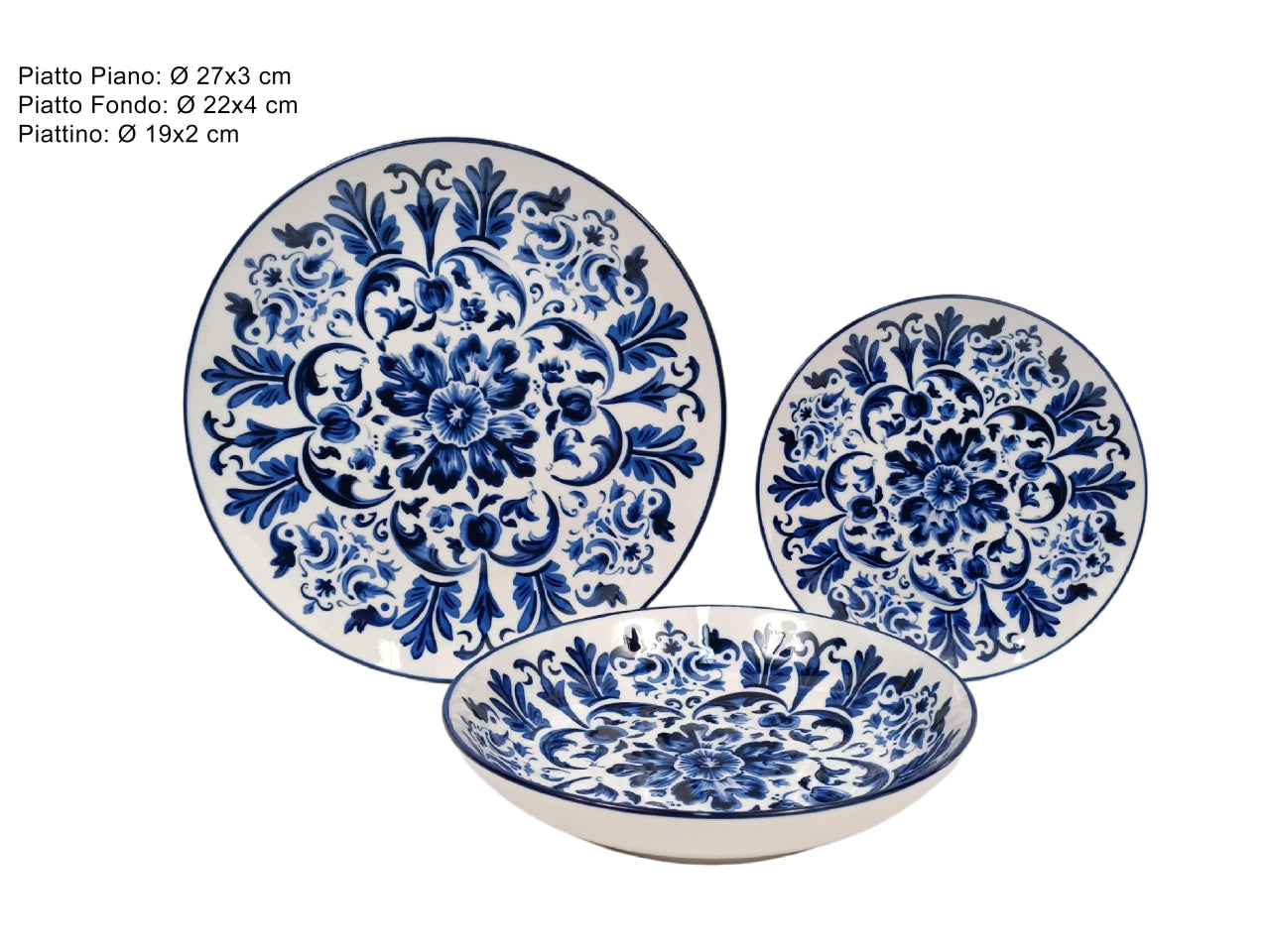 Servizio piatti in porcellana 18 pezzi con decoro maiolica blu
