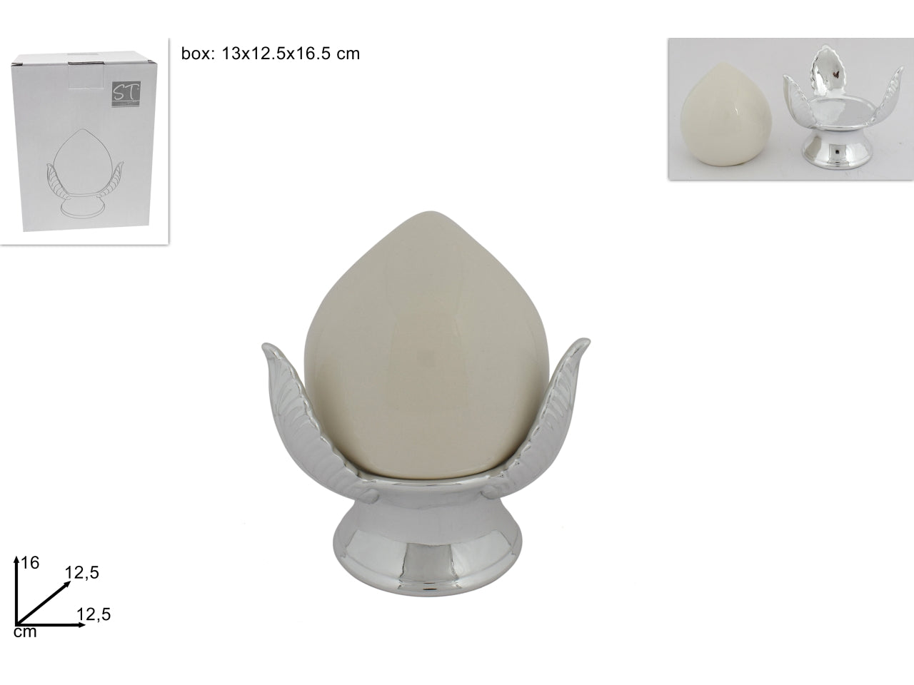 Pumo bianco con base argento 16cm
