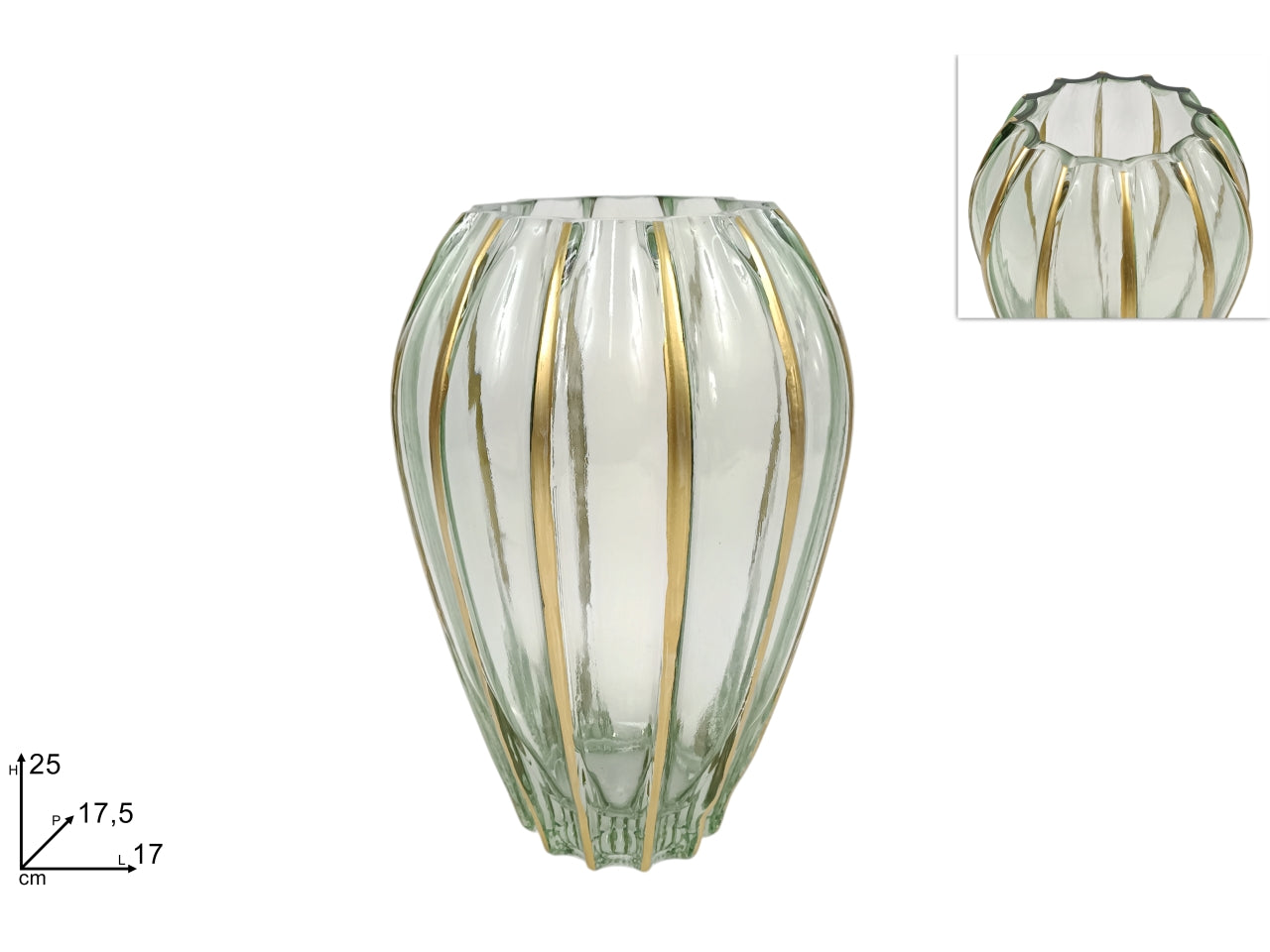 Vaso in vetro con decoro oro 25cm