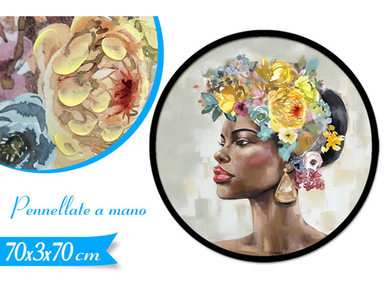 Quadro tondo con cornice 70x70x3cm
