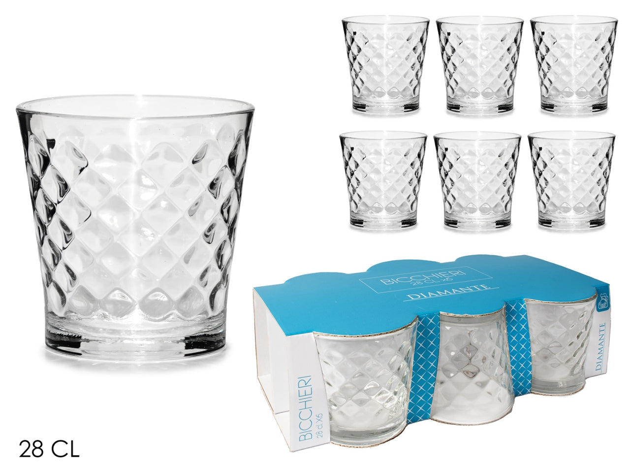 Bicchieri acqua modello diamante 28cl set da 6 pezzi
