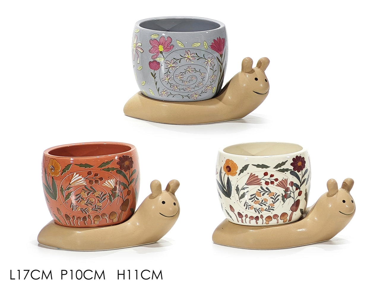 Vaso cache pot lumaca 17x10,5xh11 cm in colori assortiti