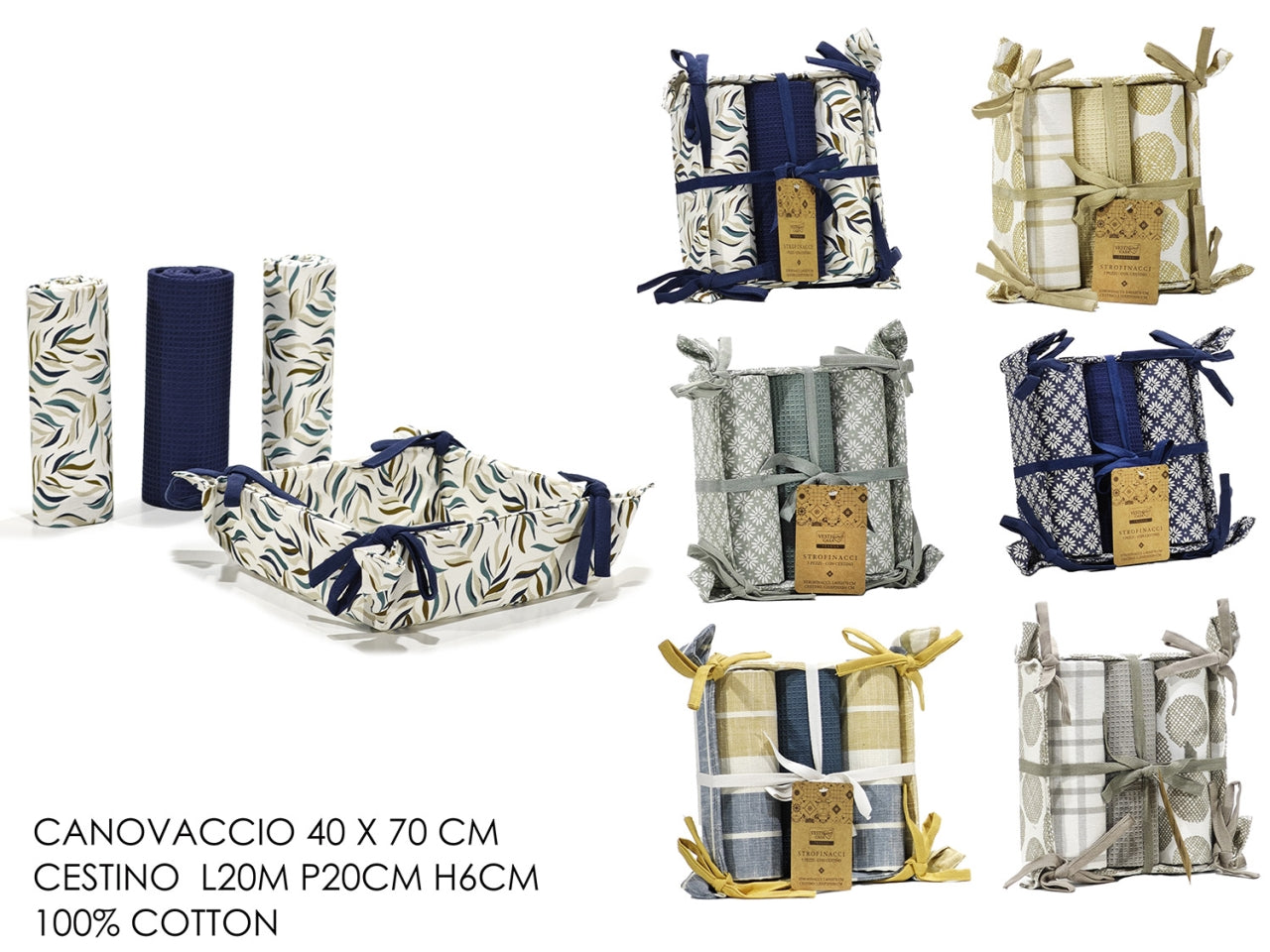 Strofinacci 40x70cm con cestino set da 3 strofinacci in colori assortiti