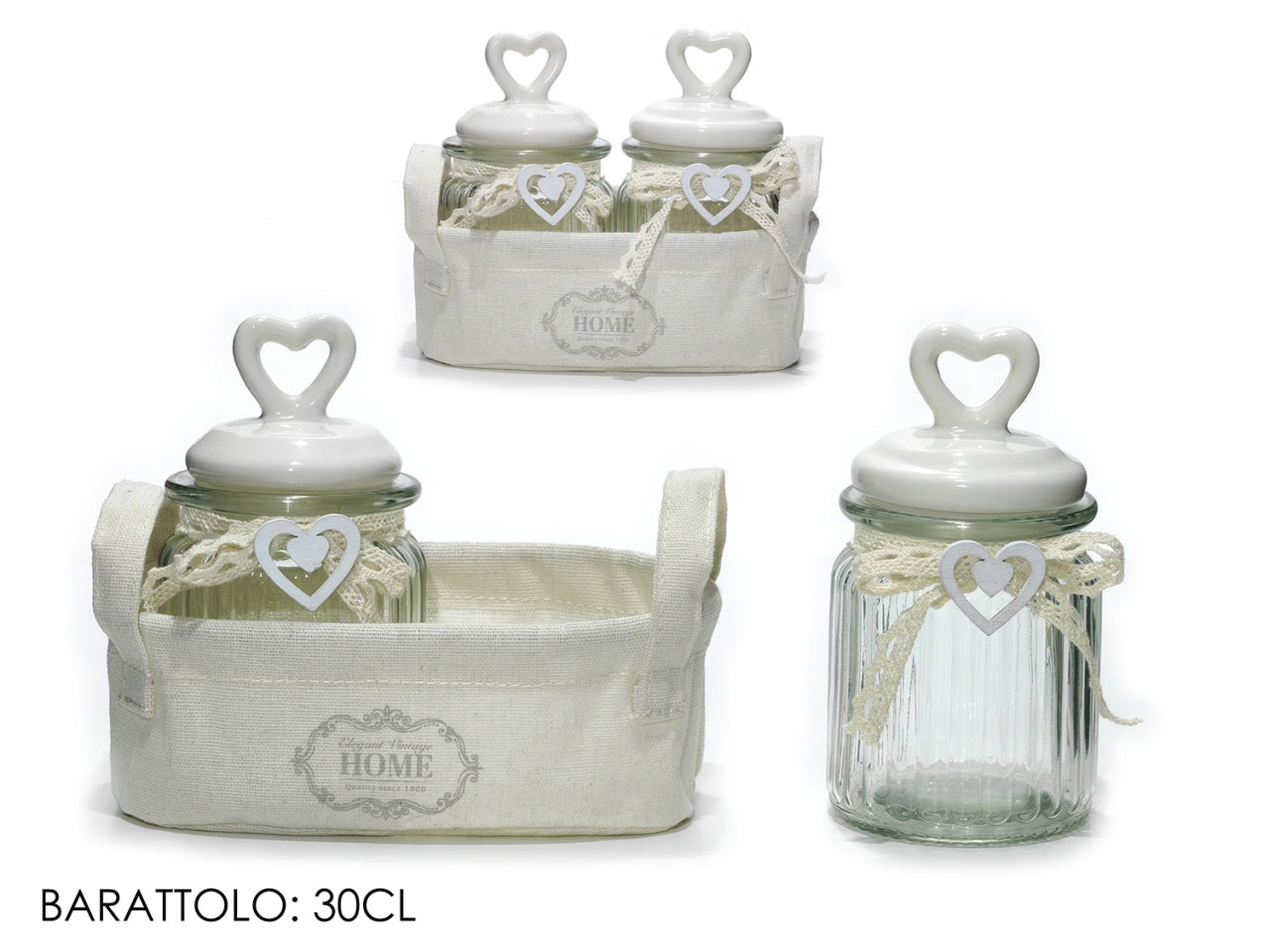 Barattoli 30cl  set composto da 2 pezzi con cesto di colore panna