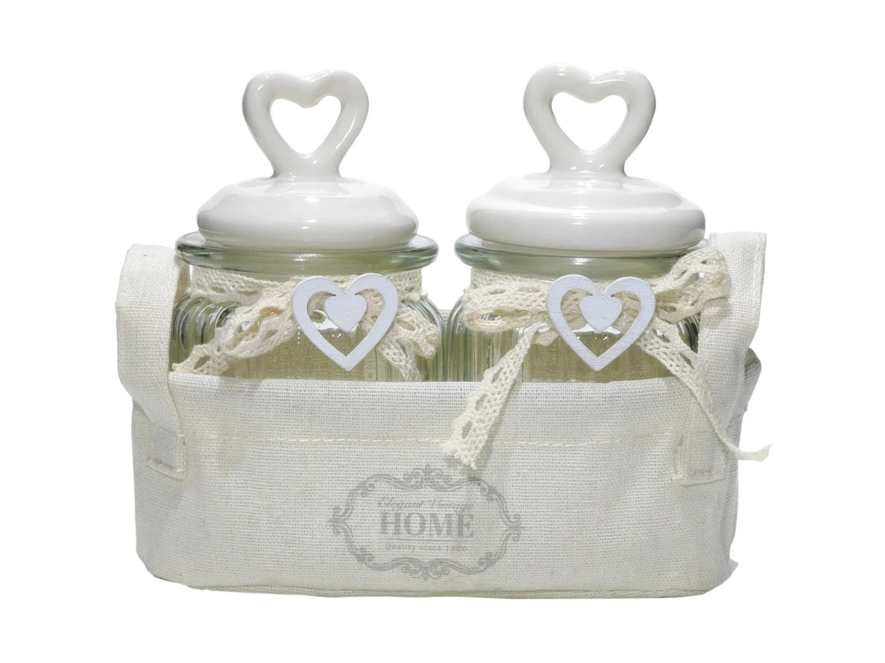 Barattoli 30cl  set composto da 2 pezzi con cesto di colore panna