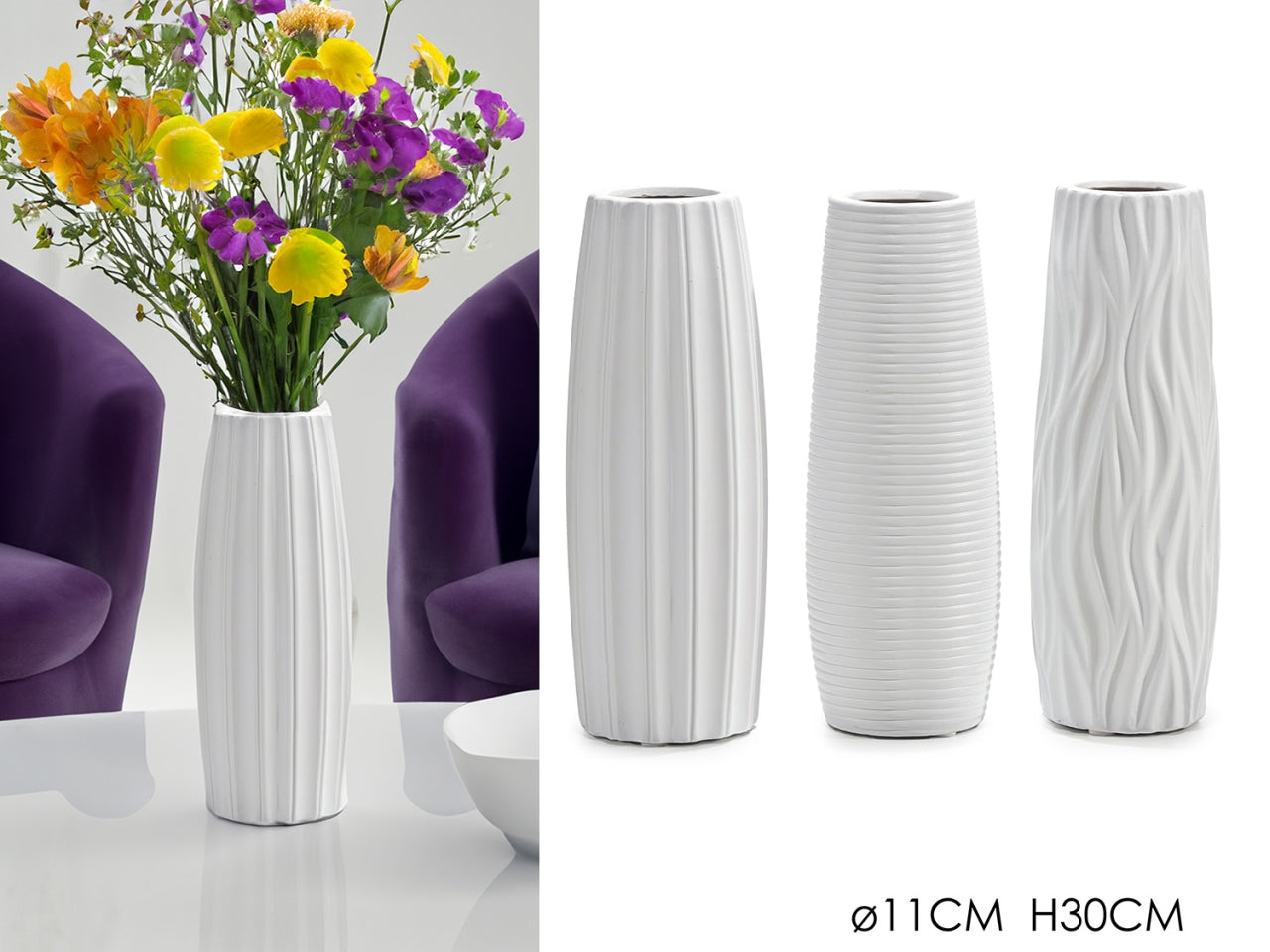 Vaso bianco d.11xh30cm assortiti