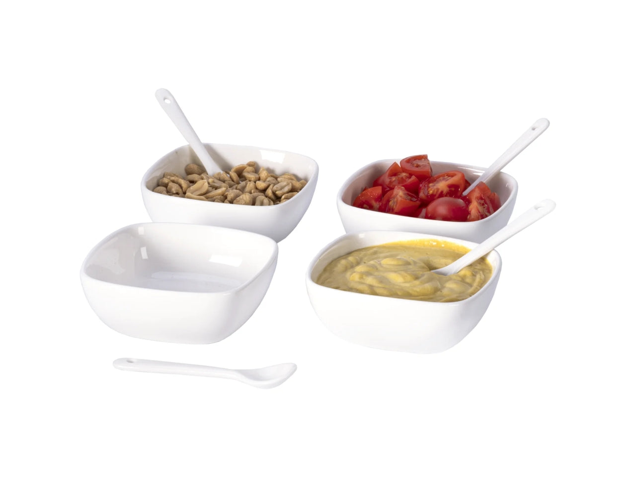 Ciotola quadrata con cucchiaino 4pz bianco