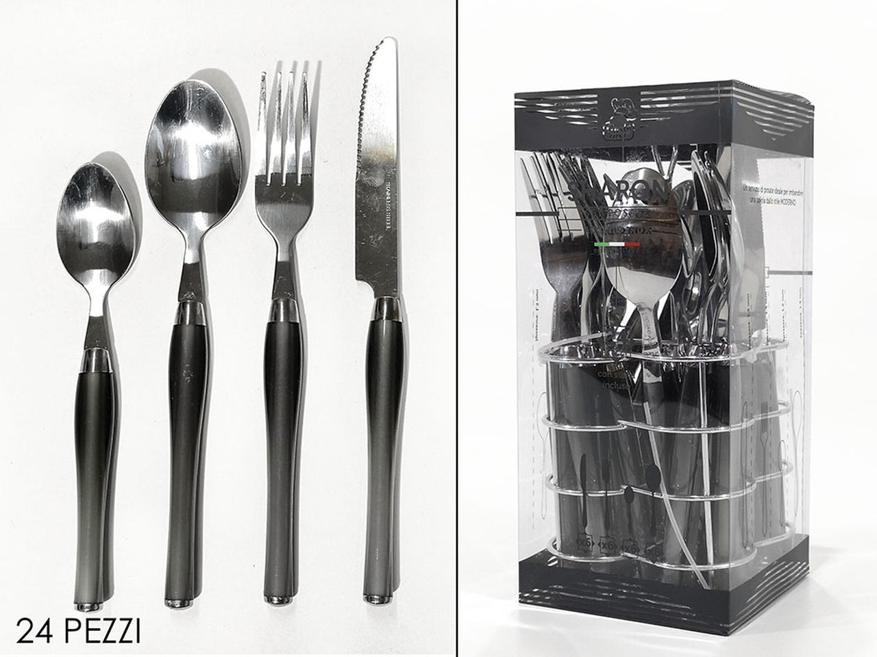 Servizio di posate sharon da 24pz con stand di colore grigio