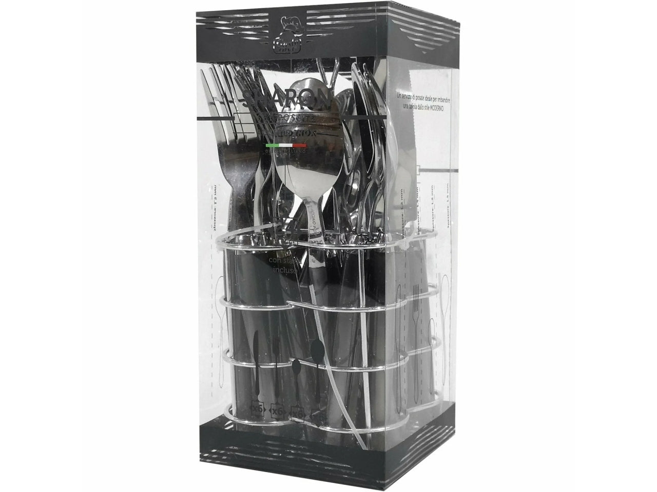 Servizio di posate sharon da 24pz con stand di colore grigio