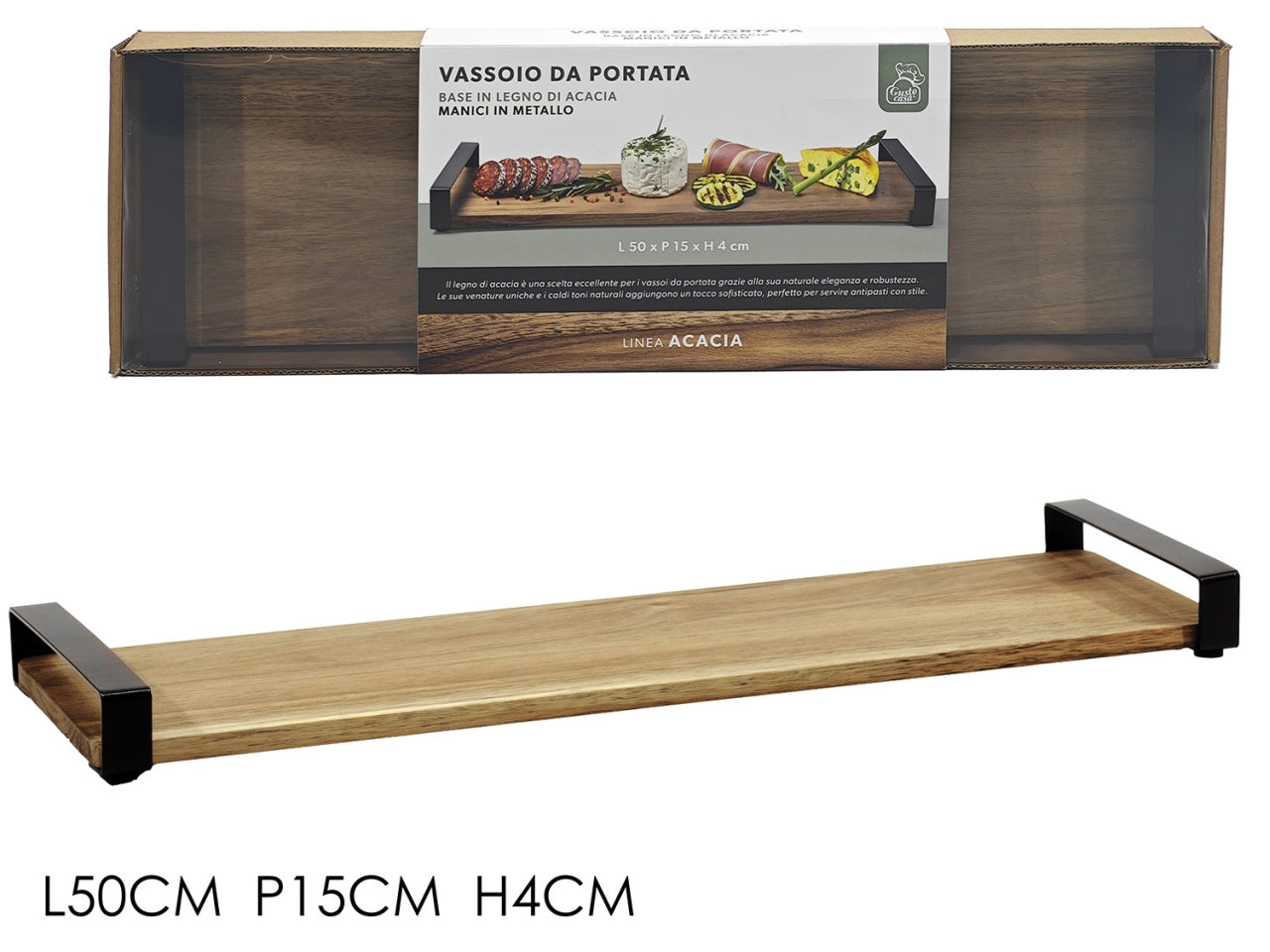 Vassoio linea acacia con manici 50x15xh4cm