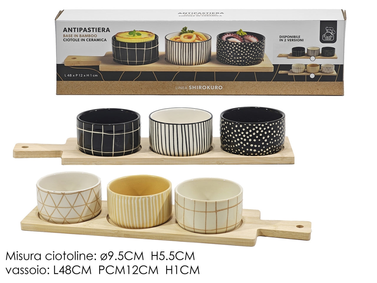Shirokuro antipastiere con vassio in bamboo set 3pz