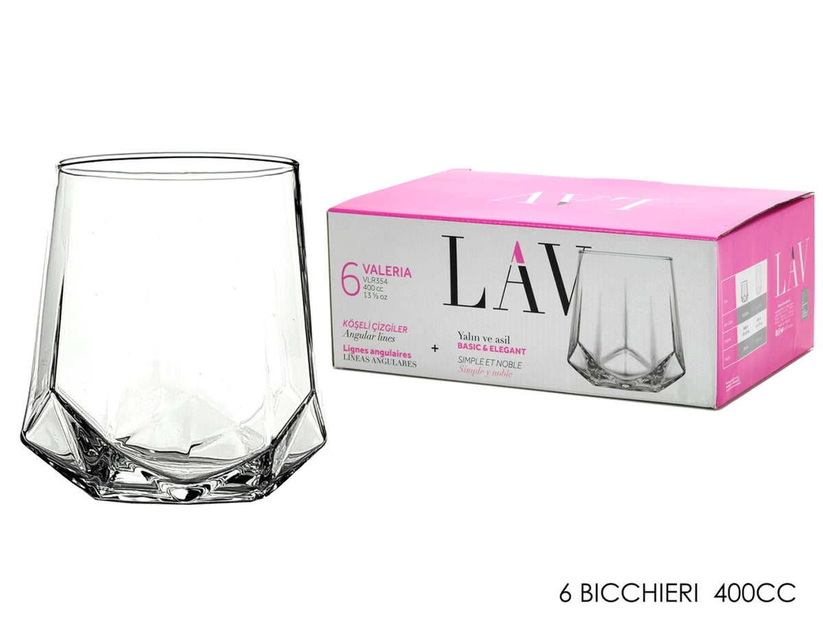 Bicchieri decoro valeria 400cc set di 6 pezzi