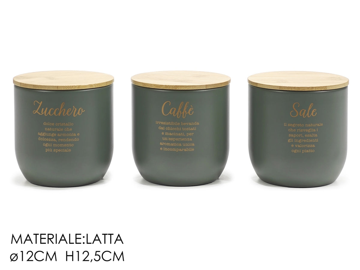 Barattolo in latta con coperchio d.12xh12,5cm di colore verde assortiti