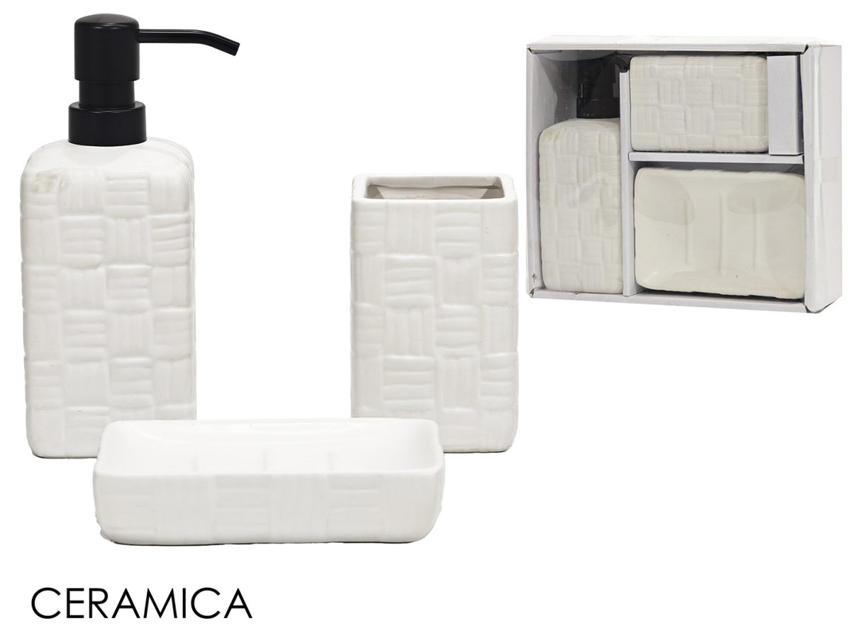 Set da bagno composto da 3 pezzi di colore bianco