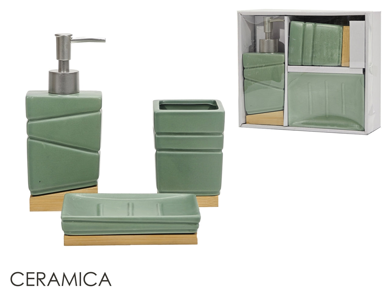 Set da bagno di bamboo composto da 3pezzi di colore verde