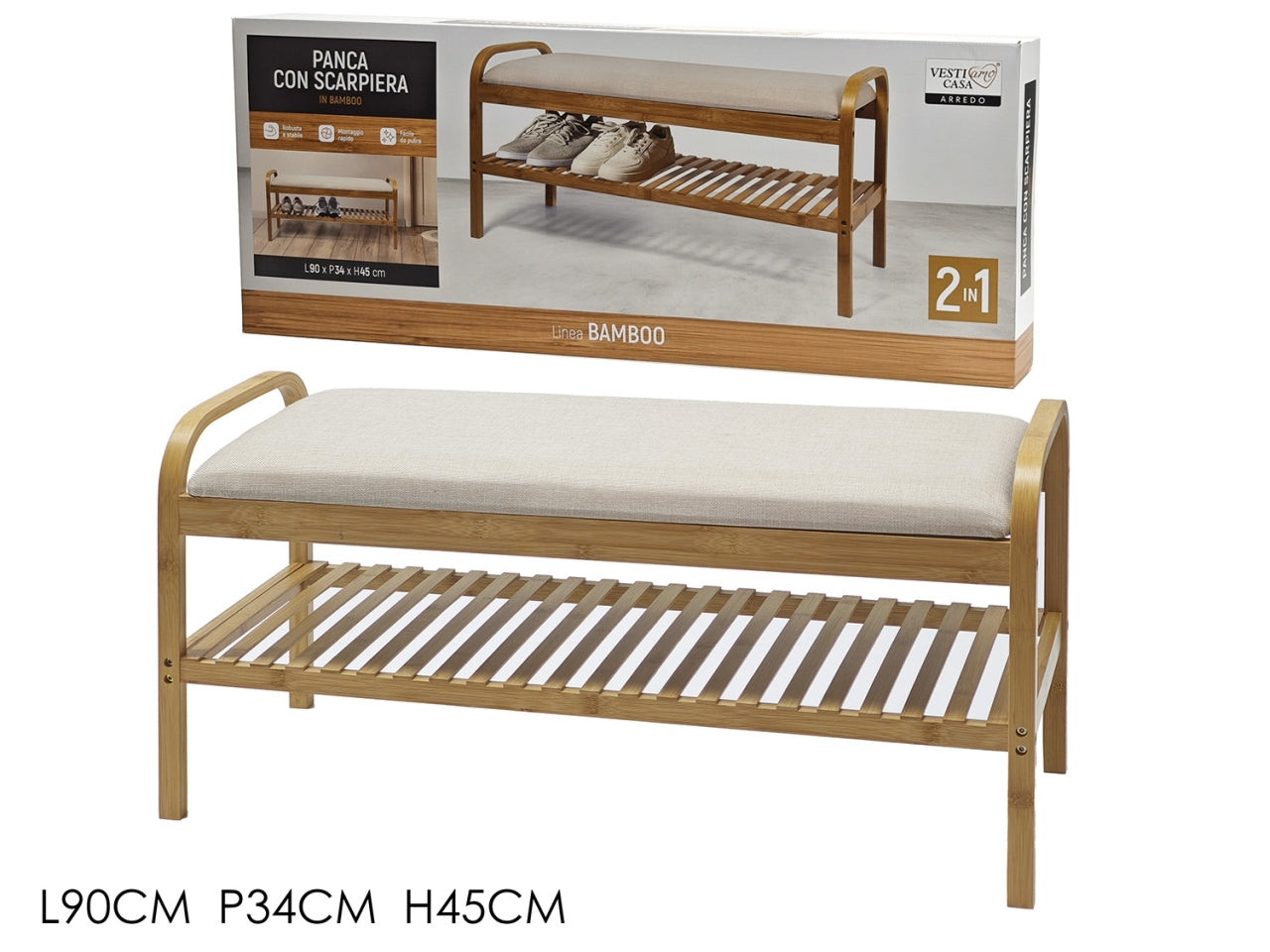 Panca con scarpiera 90x34xh45cm