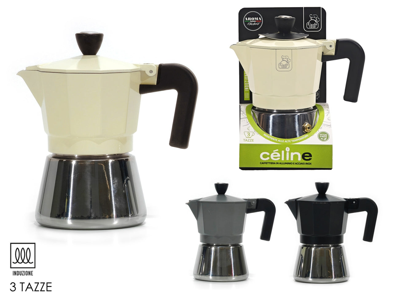 Caffettiera celine 3 tazze induzione  assortita